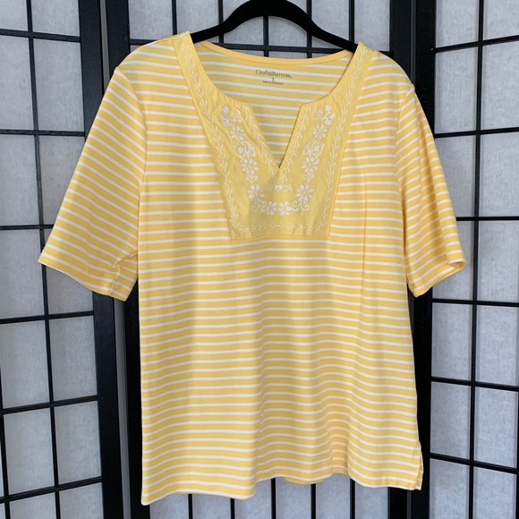 croft & barrow Tops - Croft & Barrow Yellow/White Striped Top